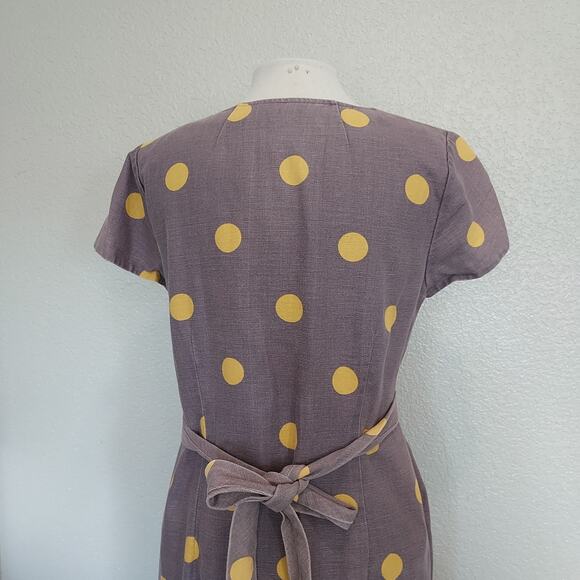 Boden Lavender Linen Blend Dress w/Yellow Polka Dots size 10L - Picture 10 of 14